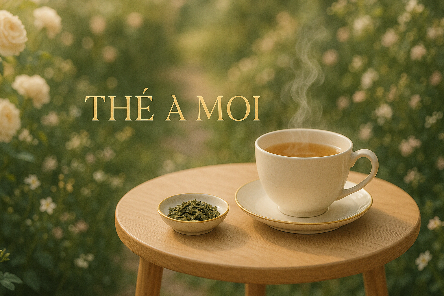 Une tasse de thé vert sur une table dans la nature